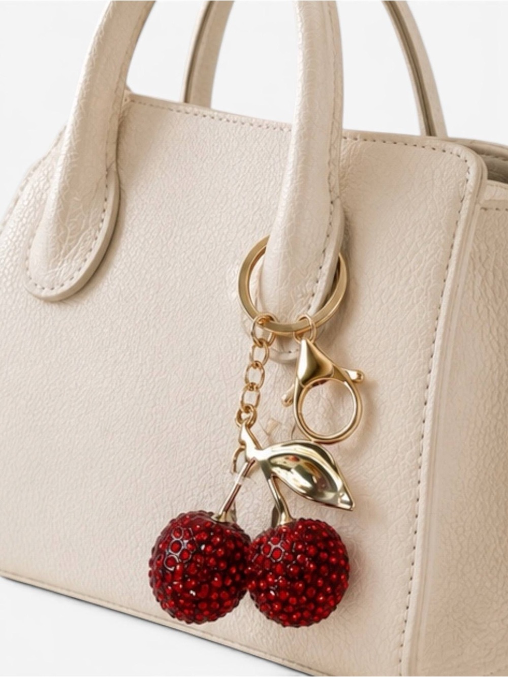 XOXO Cherry Bag Charm Keychain Red Crystal Gold Tone Rhinestone NWT